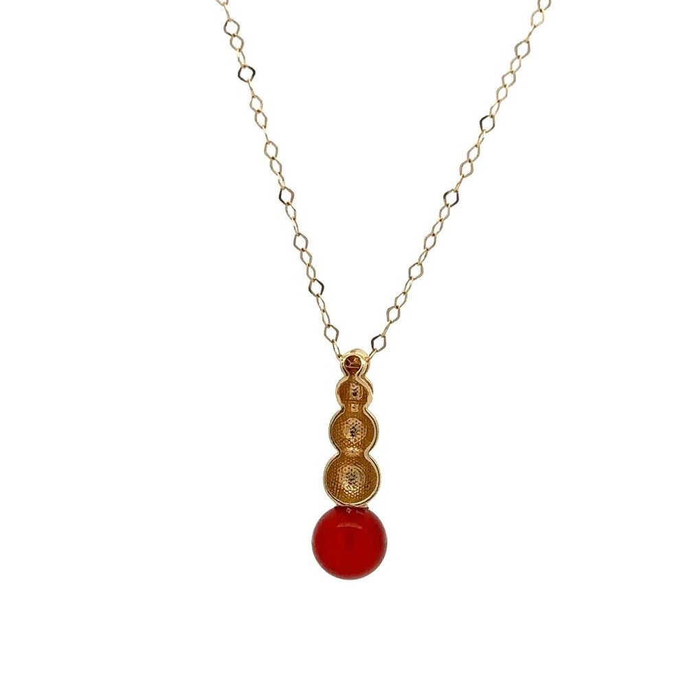 18K Yellow Gold Necklace Chain 17.5 inches Carnelian Ball Pendant - Picture 4 of 9